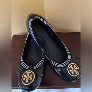 Tory Burch Caroline Navy Dark Blue Patent Leather Ballet Flats Women's 8.5 8-1/2